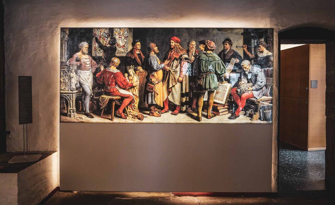 Sehenswürdigkeiten Nürnberg: Kunstwerk Albrecht Dürers im Eingangsbreich des Museums im Albrecht-Dürer-Haus